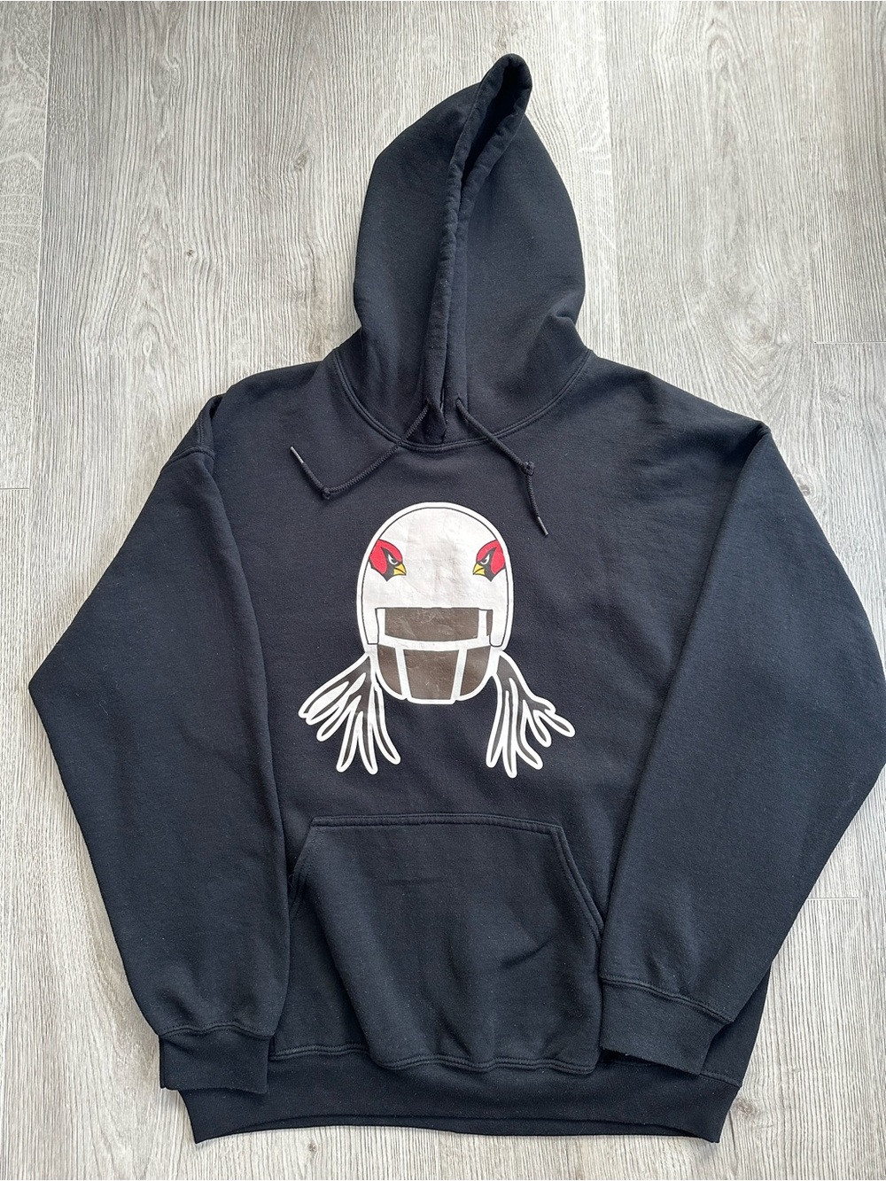 Arizona Cardinals Helmut Graphic Football Hoodie Black Pullover Large Vintage